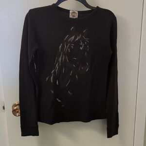 Black Long Sleeve Tee with Horse Design